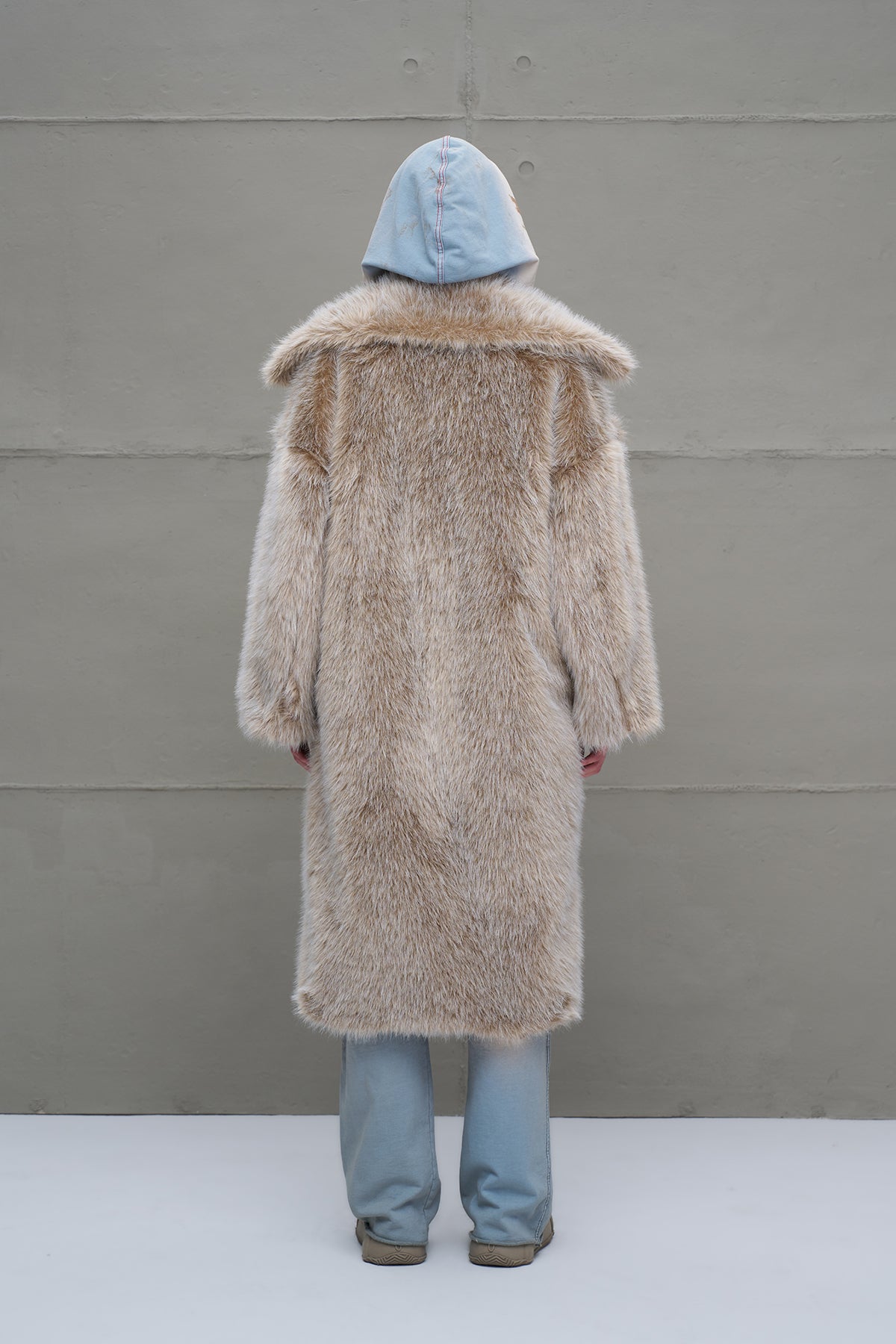 Beige Faux Fur Oversized Long Coat 18189