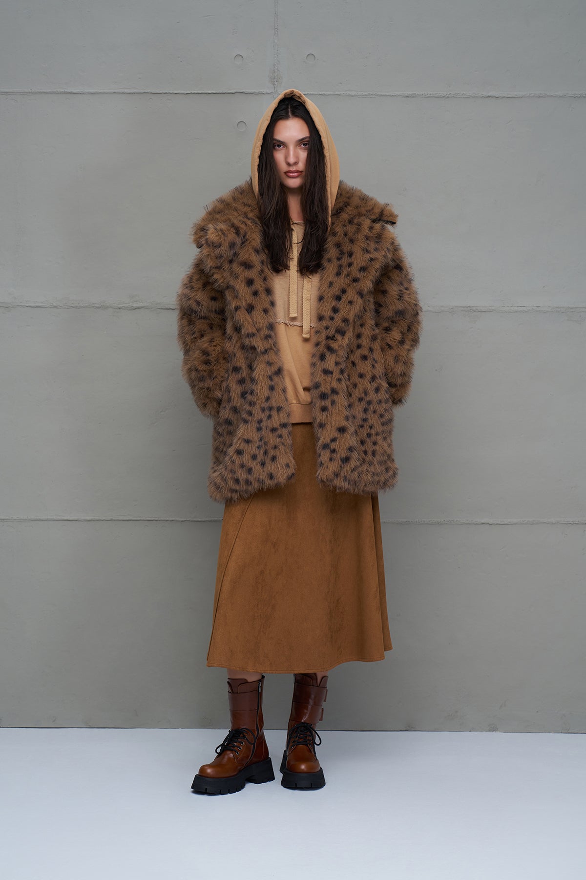 Camel Leopard Print Oversize Coat 18191