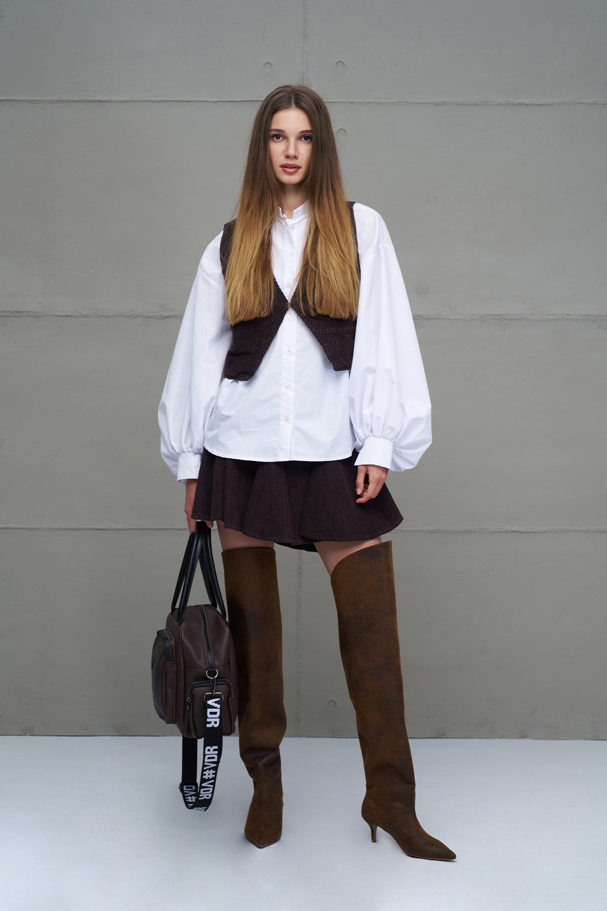 White Balloon Sleeve Oversized Poplin Shirt 18195