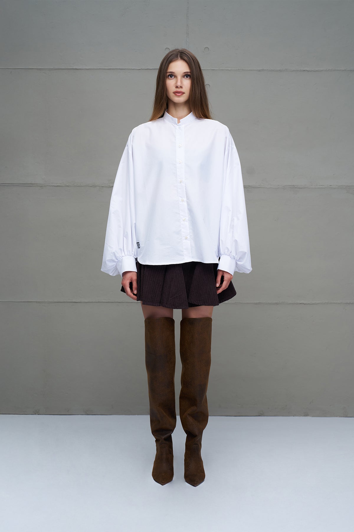 White Balloon Sleeve Oversized Poplin Shirt 18195