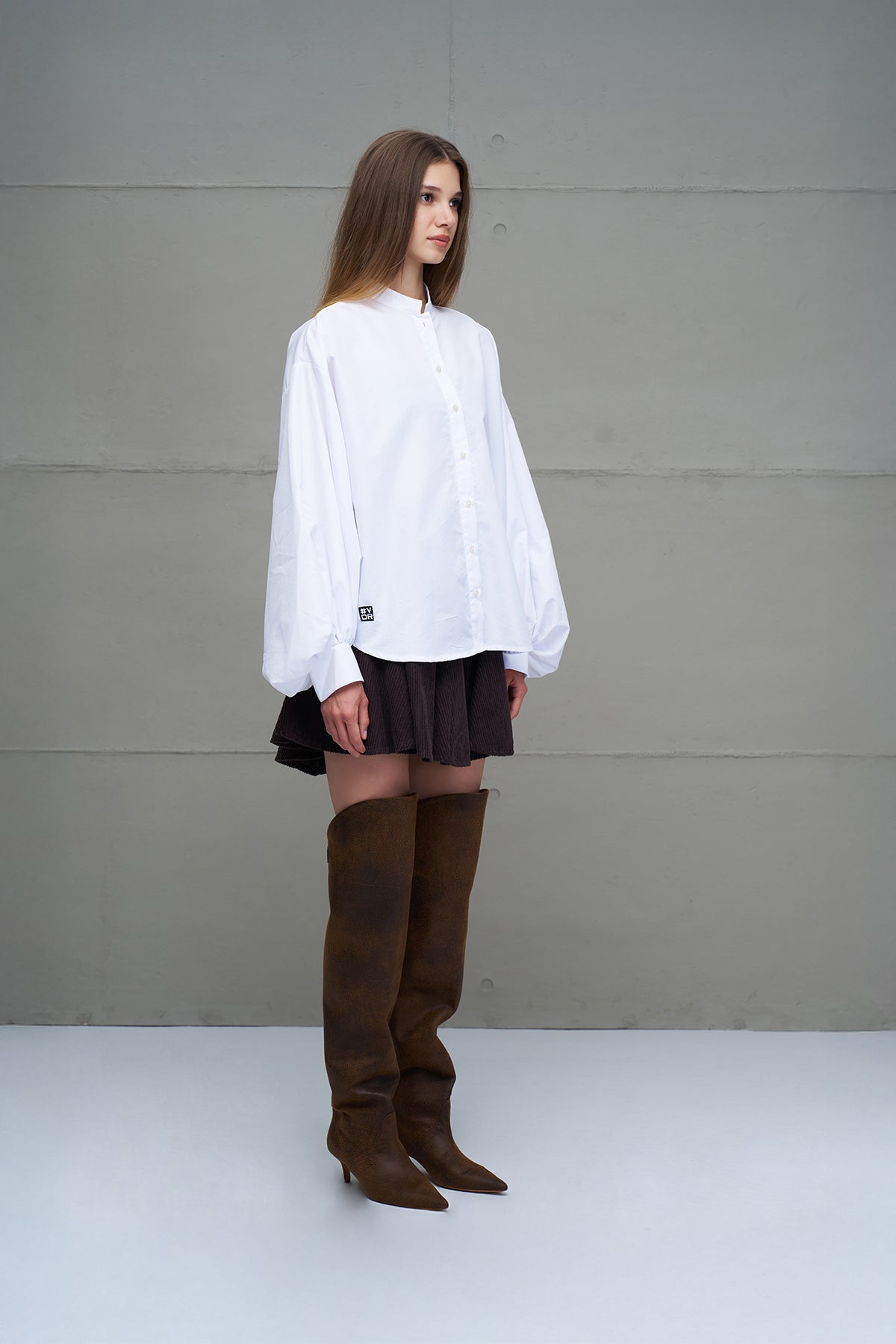 White Balloon Sleeve Oversized Poplin Shirt 18195