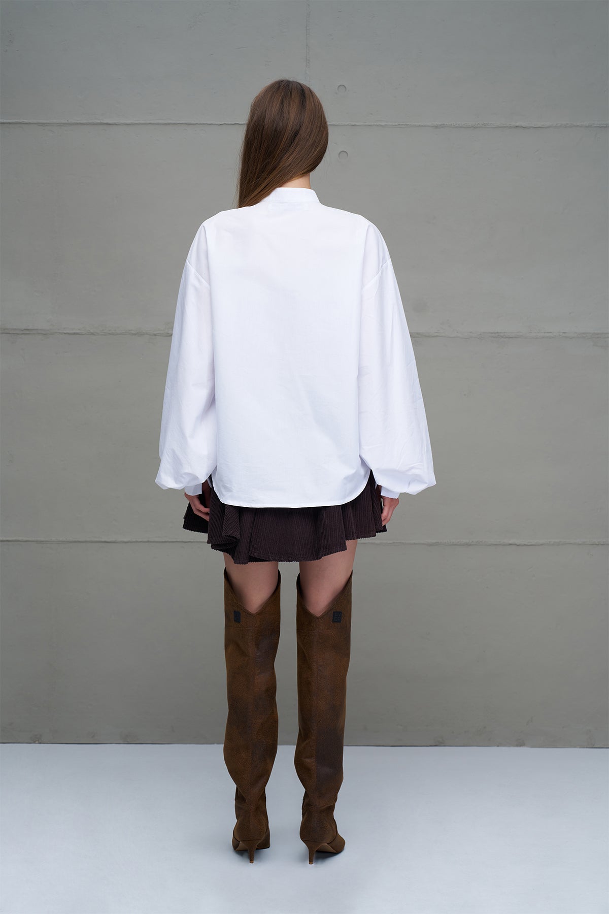 White Balloon Sleeve Oversized Poplin Shirt 18195