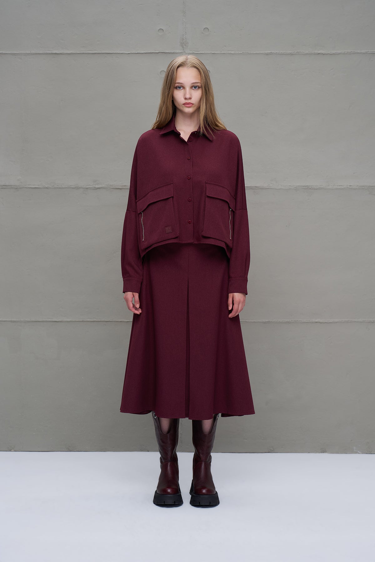 Burgundy Zip-detail Pocket Shirt 18197