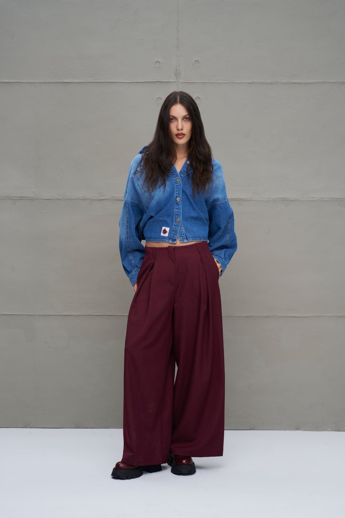Burgundy Pleated High-waist Trousers 18205