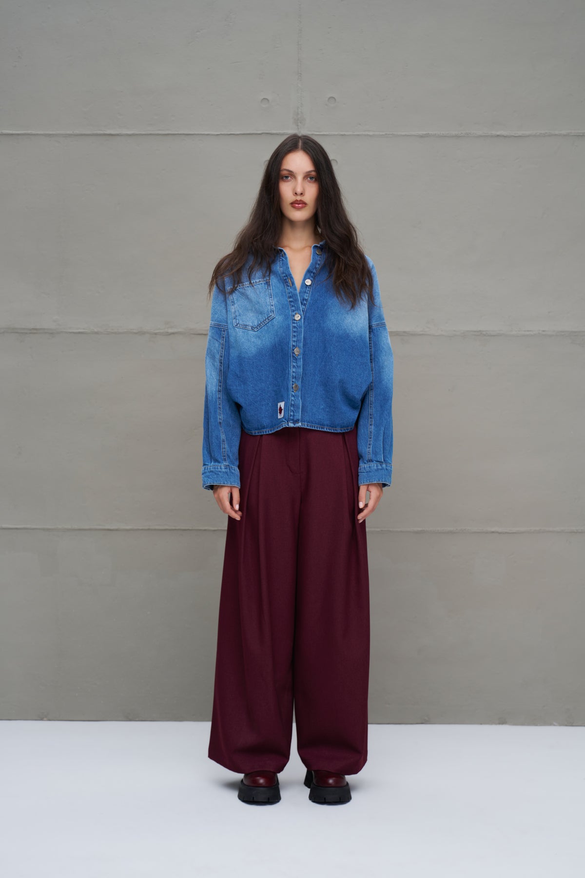 Burgundy Pleated High-waist Trousers 18205