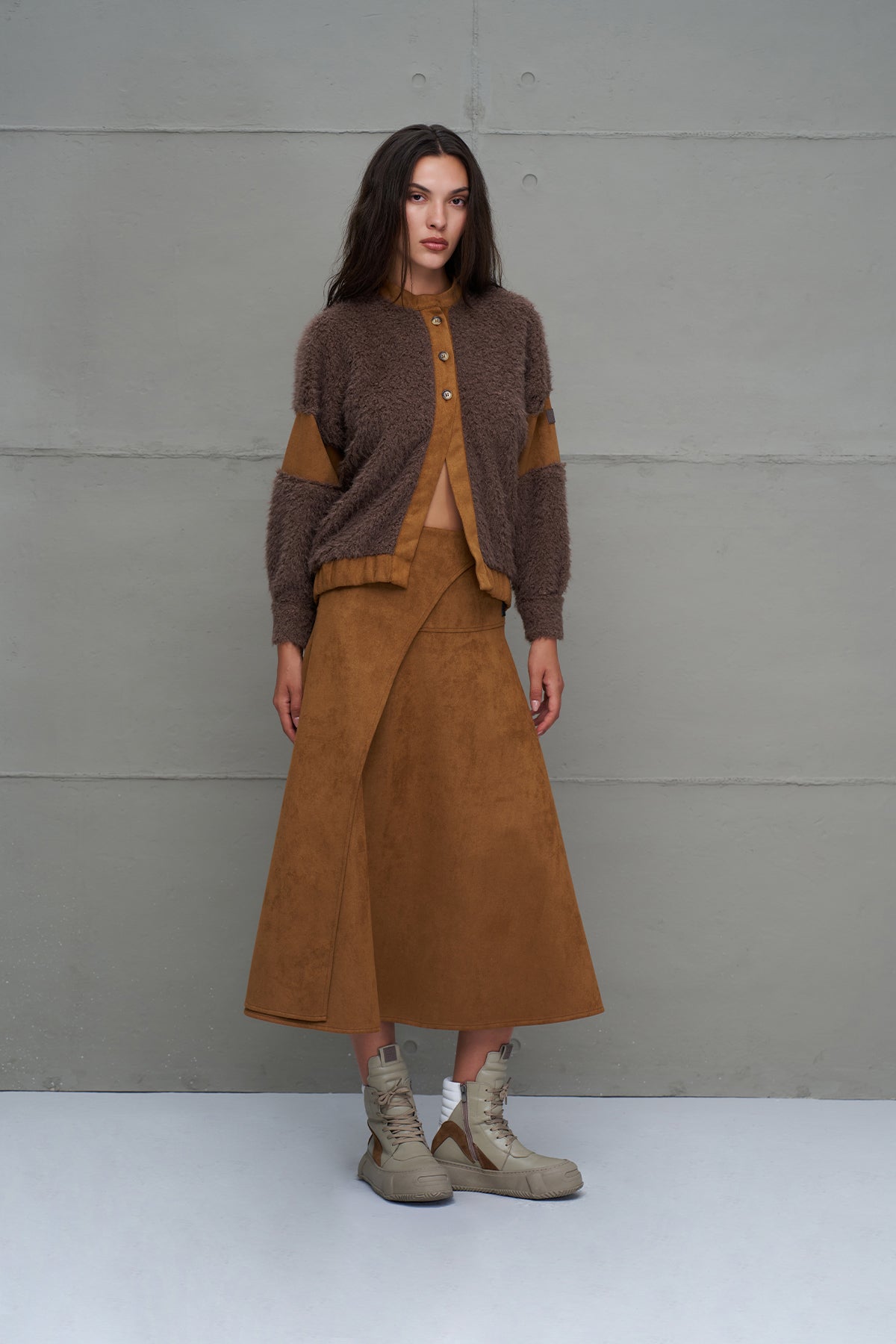 Brown Faux Fur Oversized Cardigan 18206