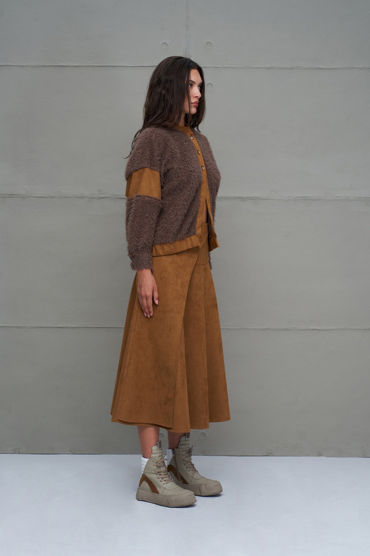 Brown Faux Fur Oversized Cardigan 18206