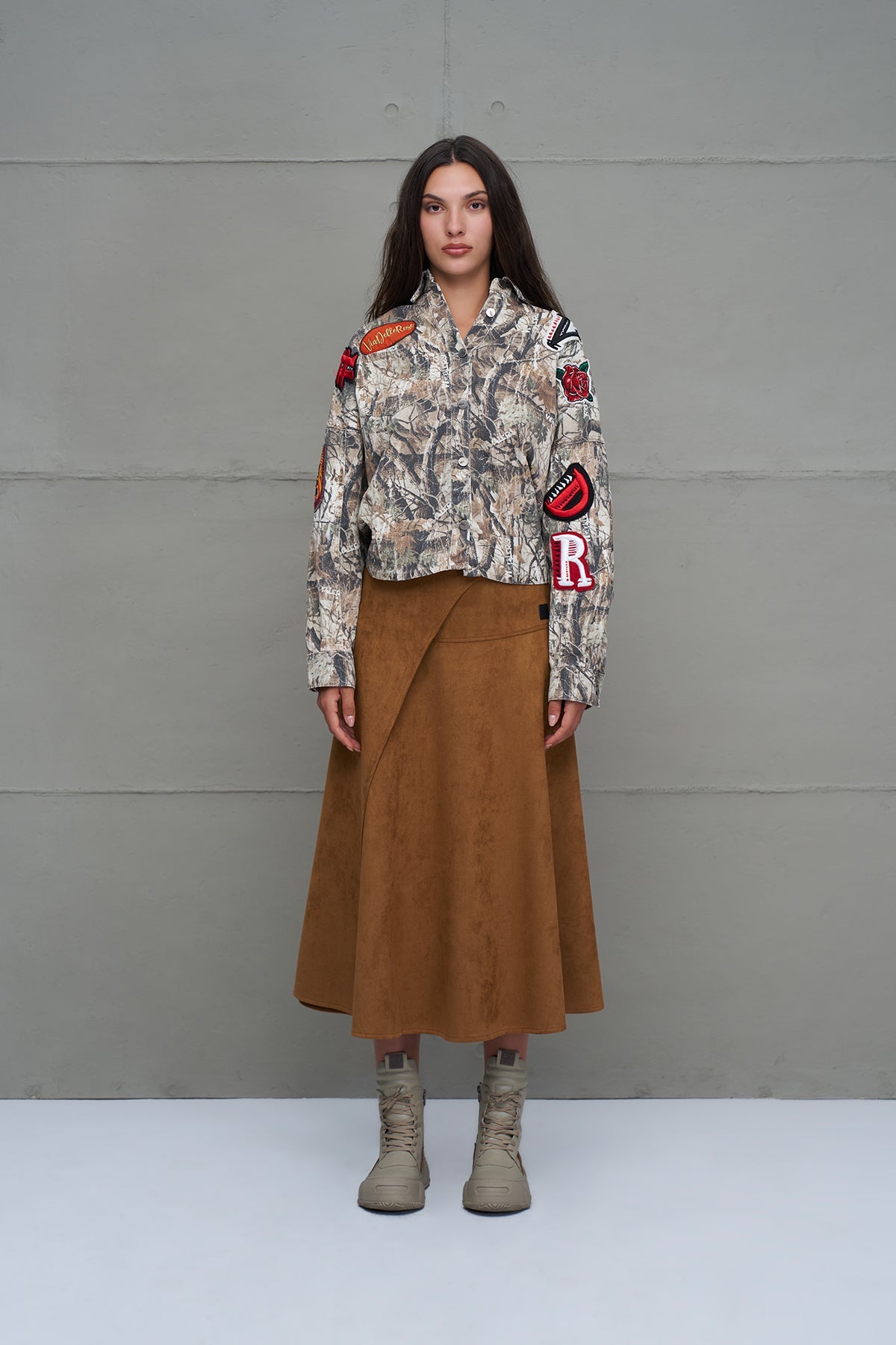 Brown Ruffled Midi Skirt 18208