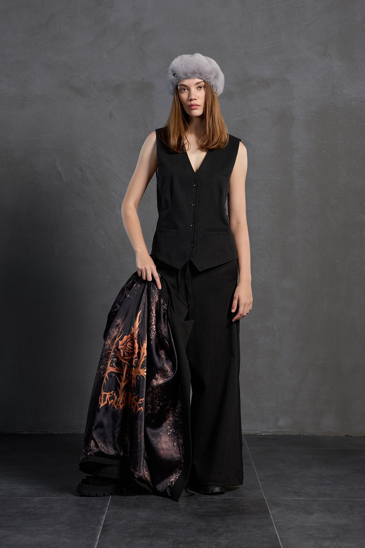 Black Printed Jacket 18211