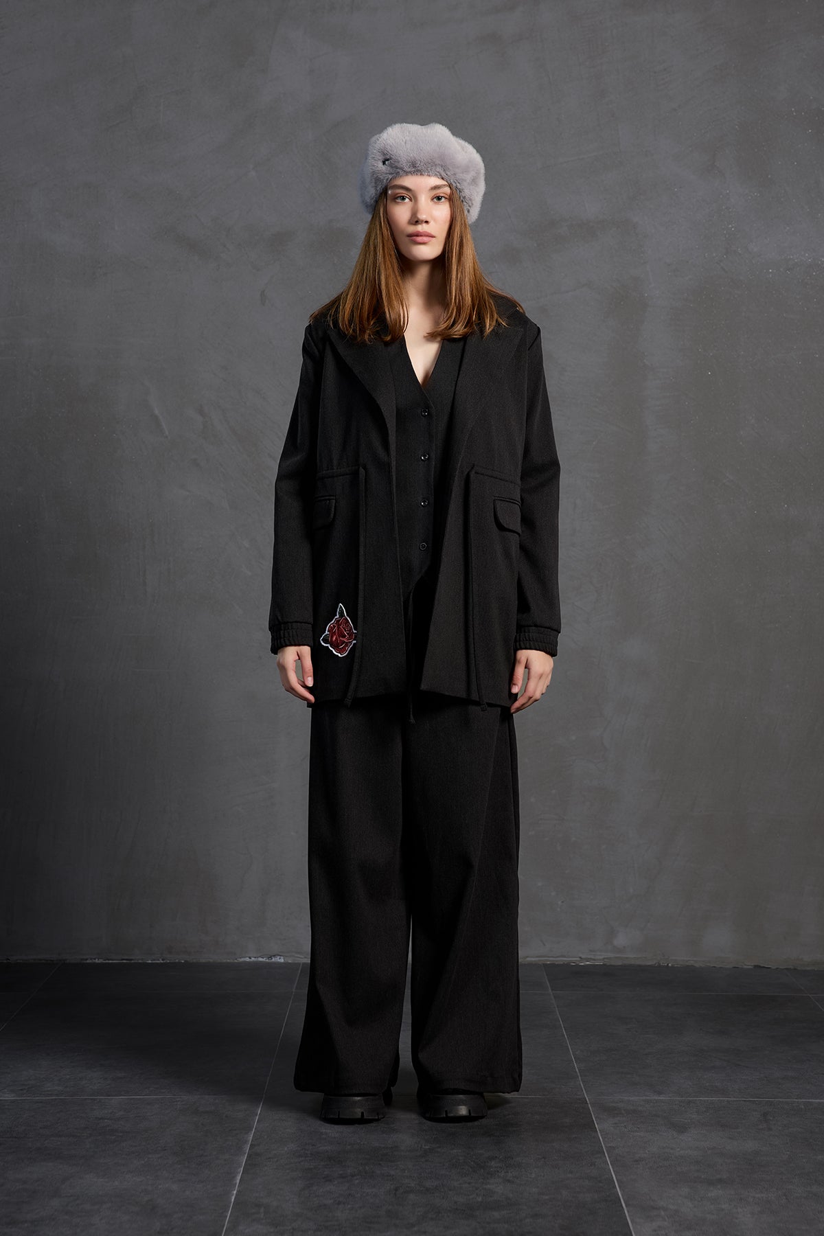 Black Printed Jacket 18211