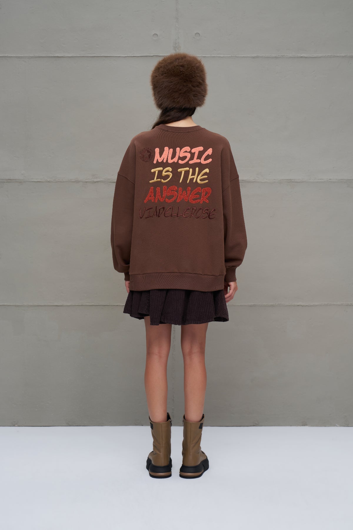 Brown Slogan Printed Oversized Sweatshirt 18217