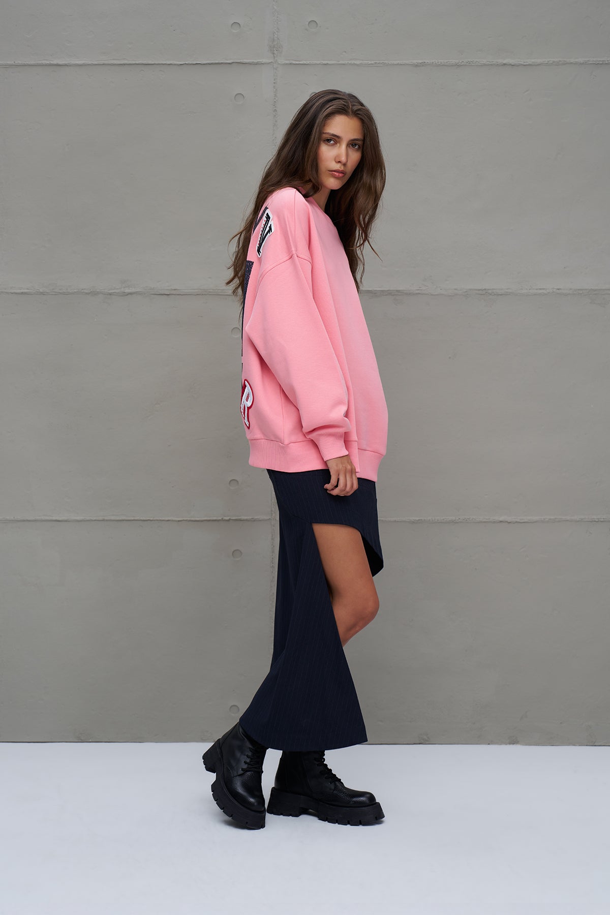 Pink Slogan Printed Oversized Sweatshirt 18218