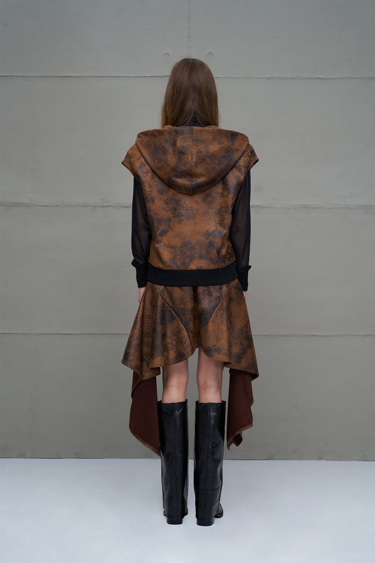 Camel Black Distressed Leather Look Sleeveless Sweatshirt 18227