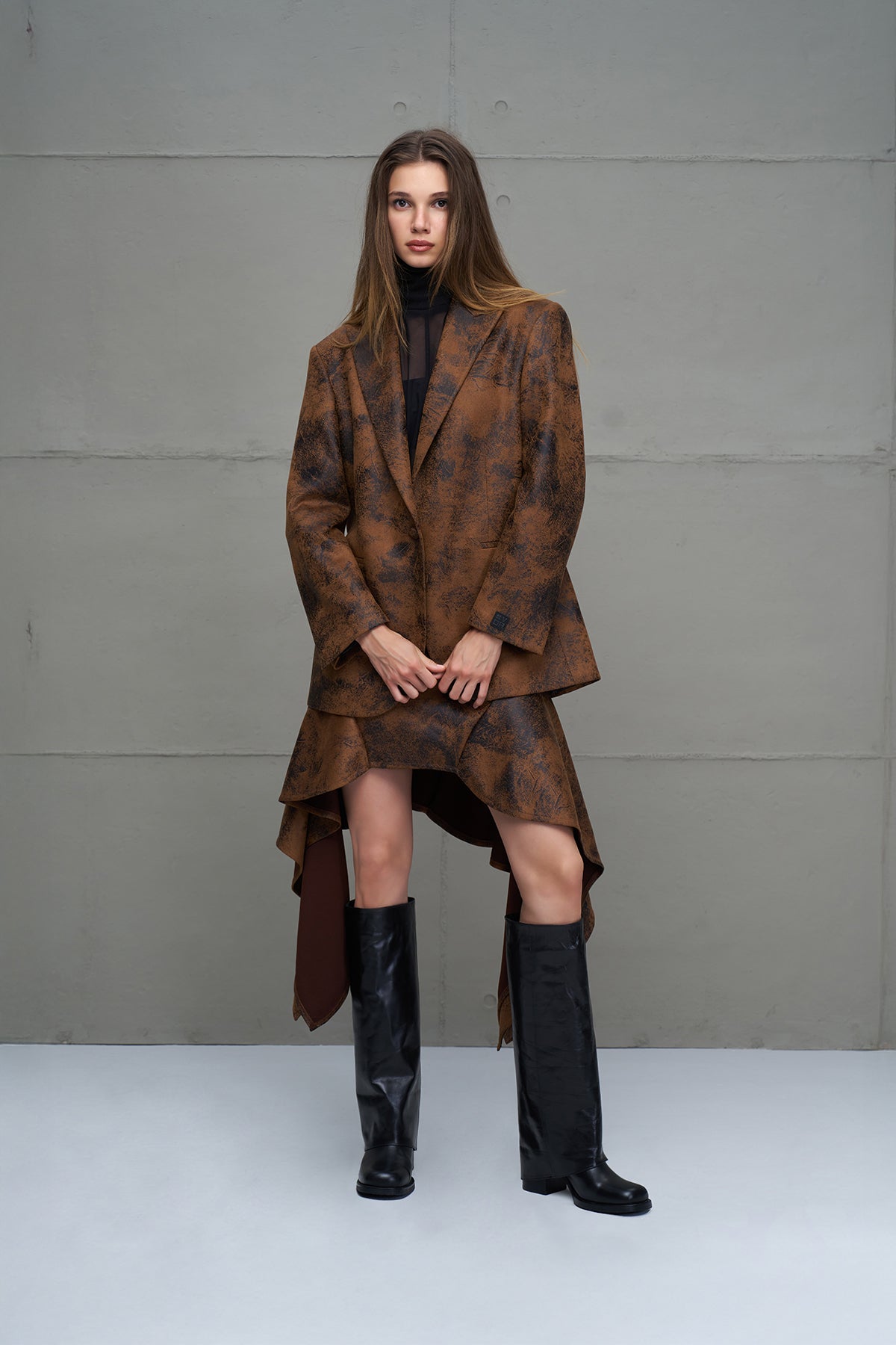 Camel Black Distressed Leather Look Oversize Jacket 18228