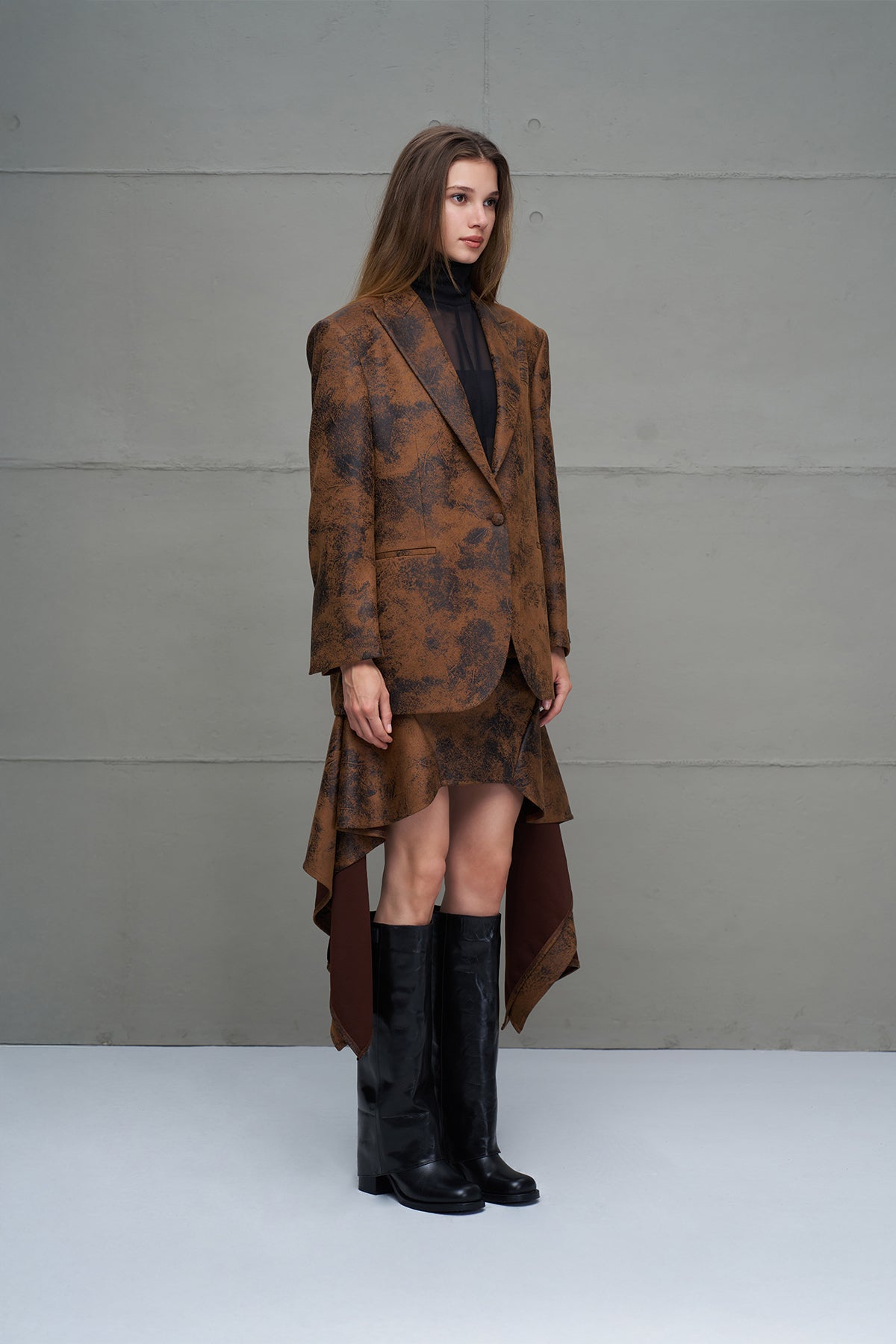 Camel Black Distressed Leather Look Oversize Jacket 18228