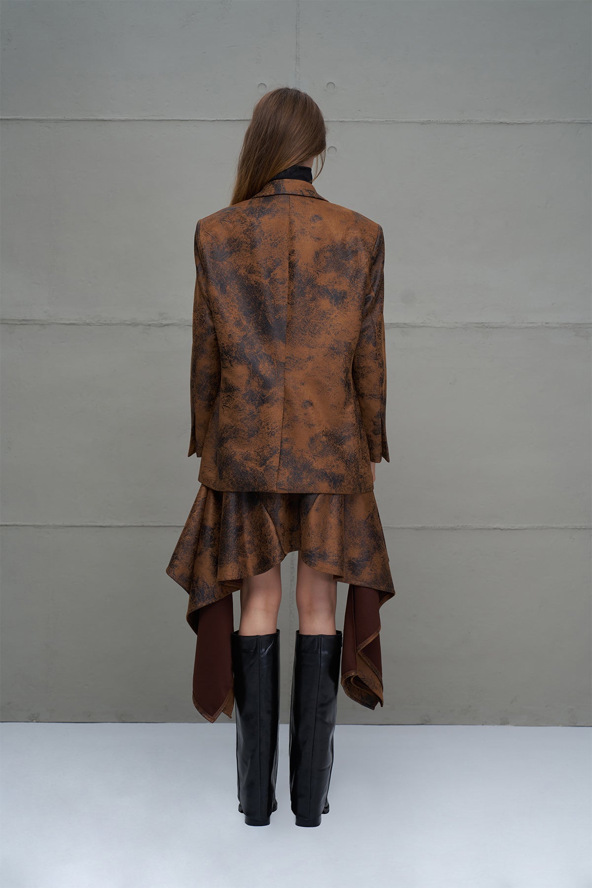 Camel Black Distressed Leather Look Oversize Jacket 18228