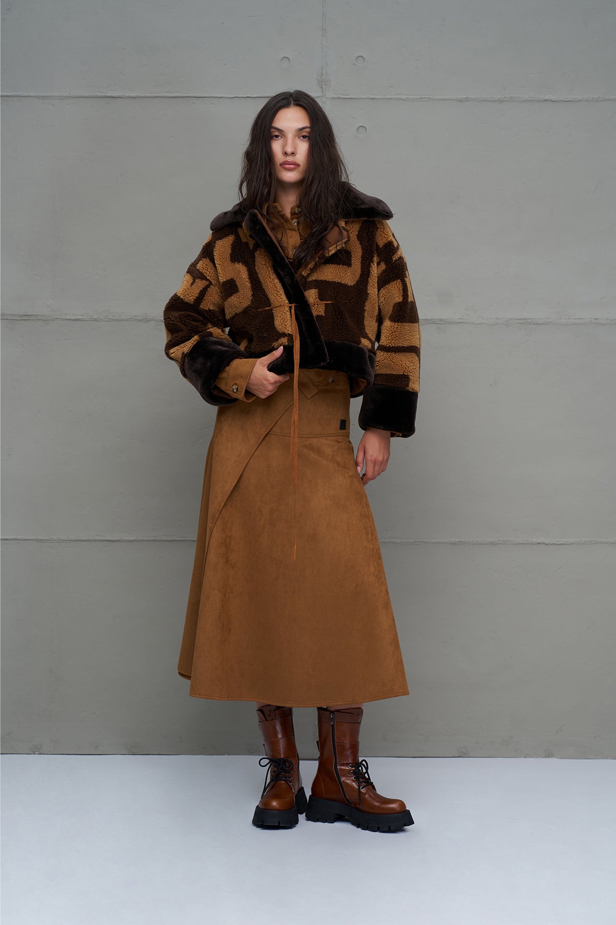 Brown Faux Fur Look Oversize Coat 18237