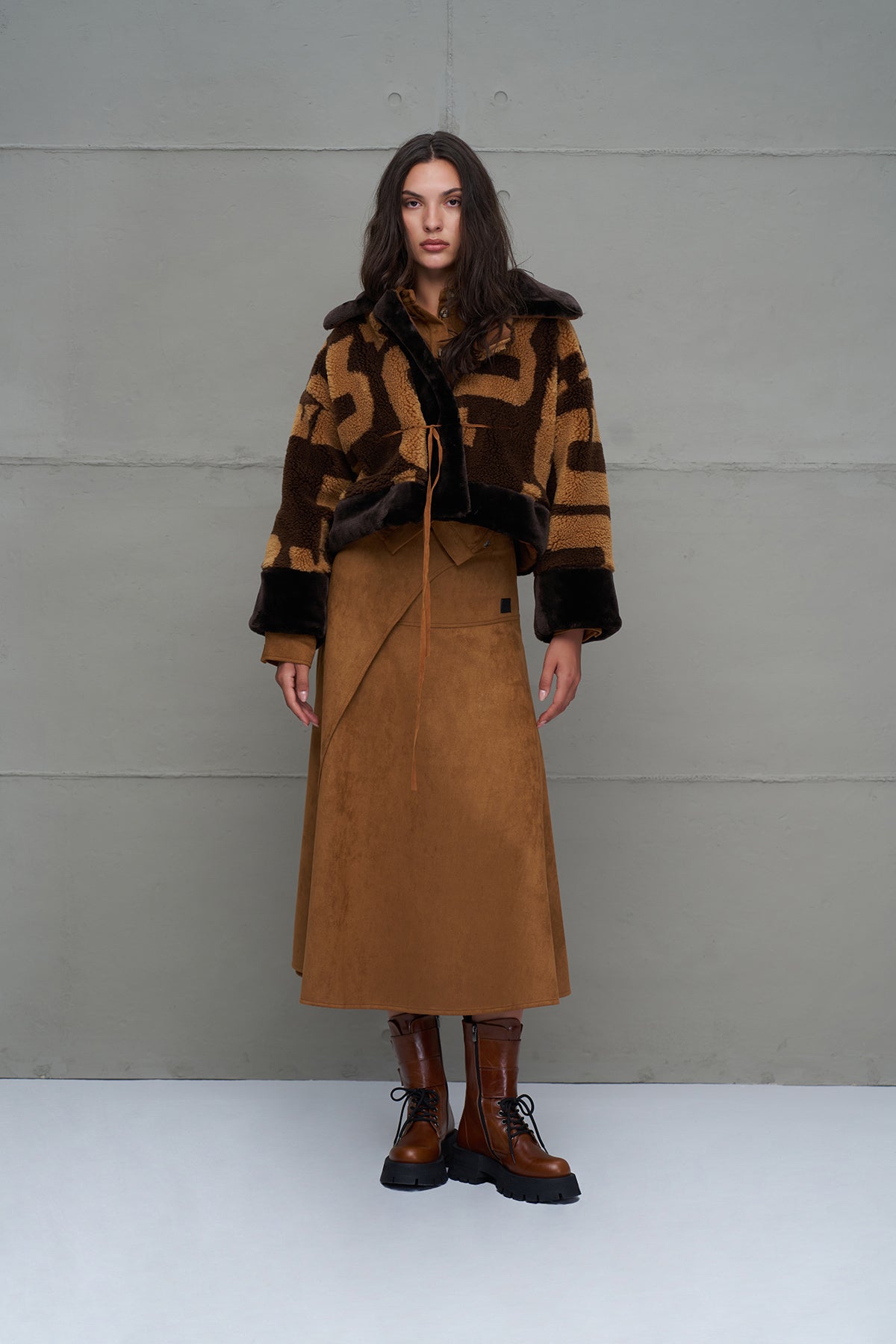 Brown Faux Fur Look Oversize Coat 18237