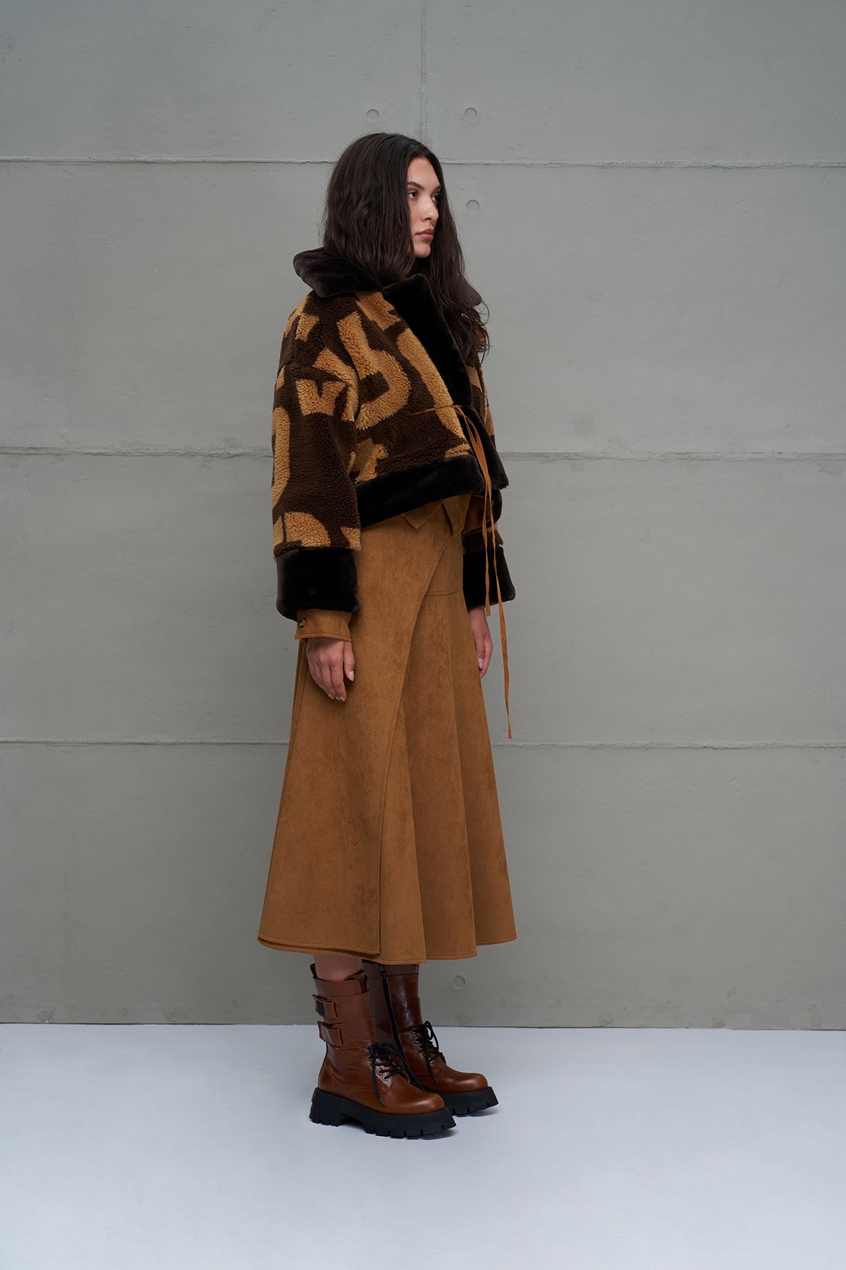 Brown Faux Fur Look Oversize Coat 18237