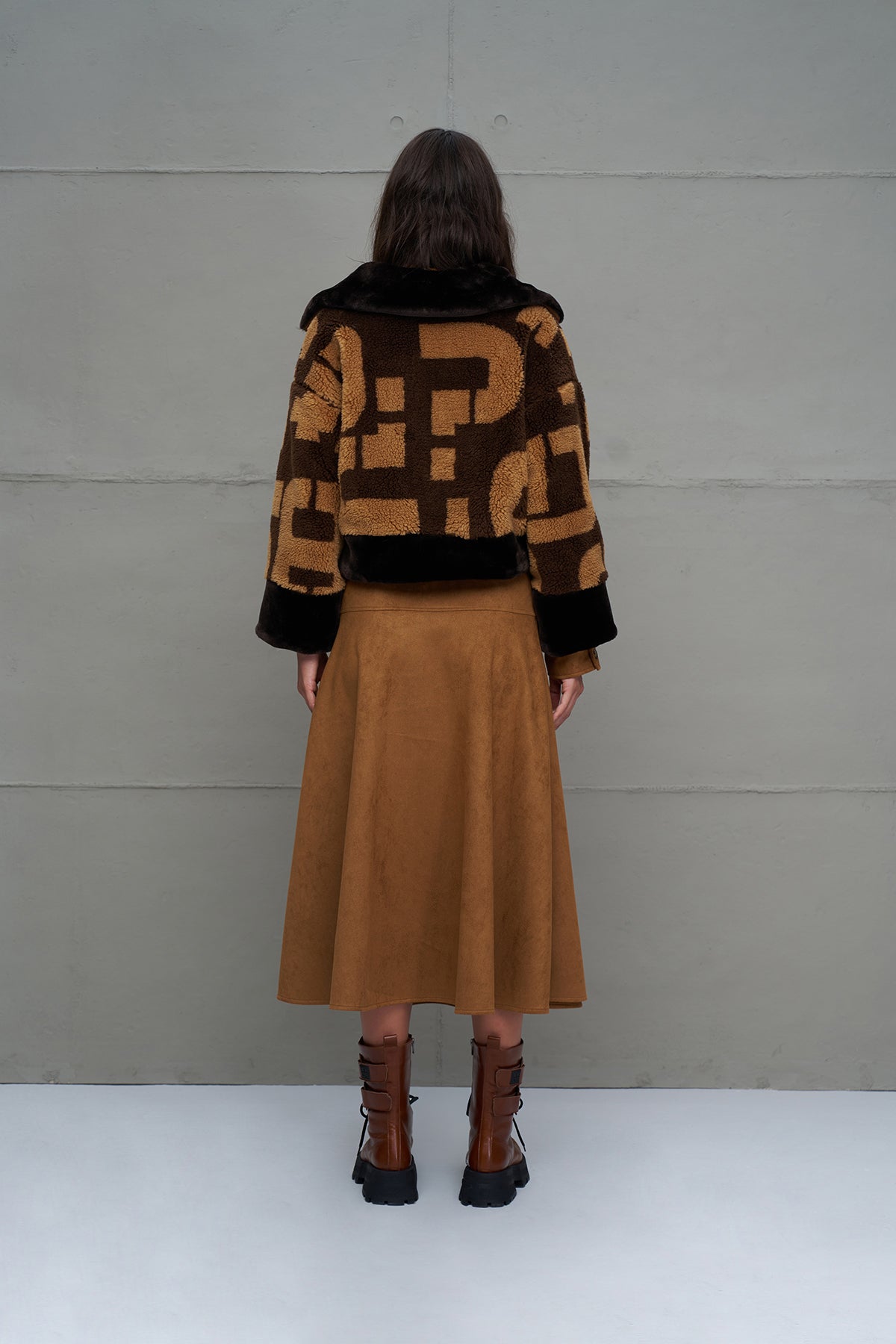 Brown Faux Fur Look Oversize Coat 18237