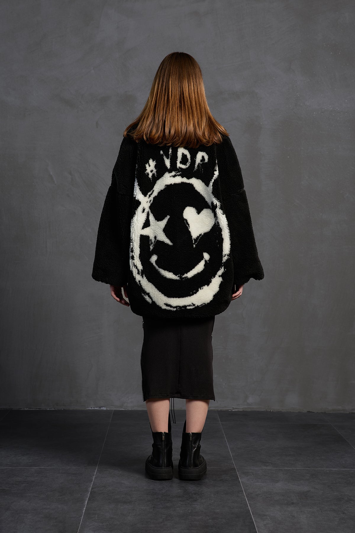 Black Faux Fur Look Belted Oversize Coat 18238