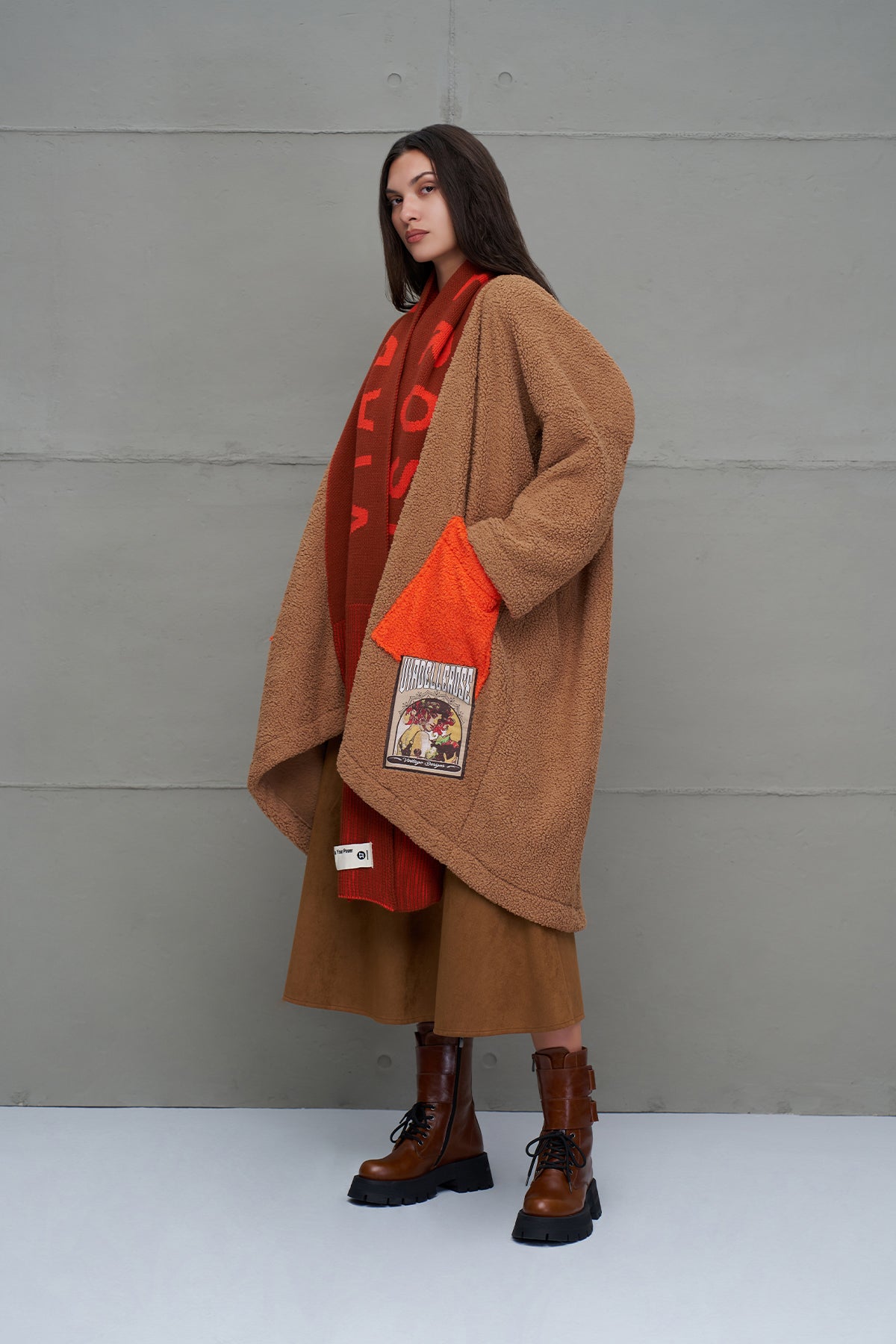 Camel Faux Fur Look Oversize Long Cardigan 18240