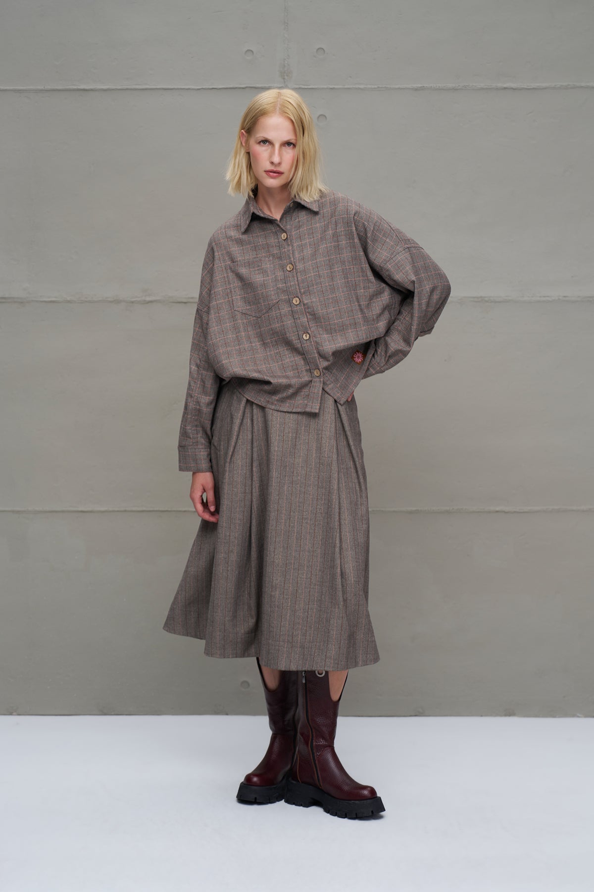 Mink Pleated Midi A-line Skirt 18254