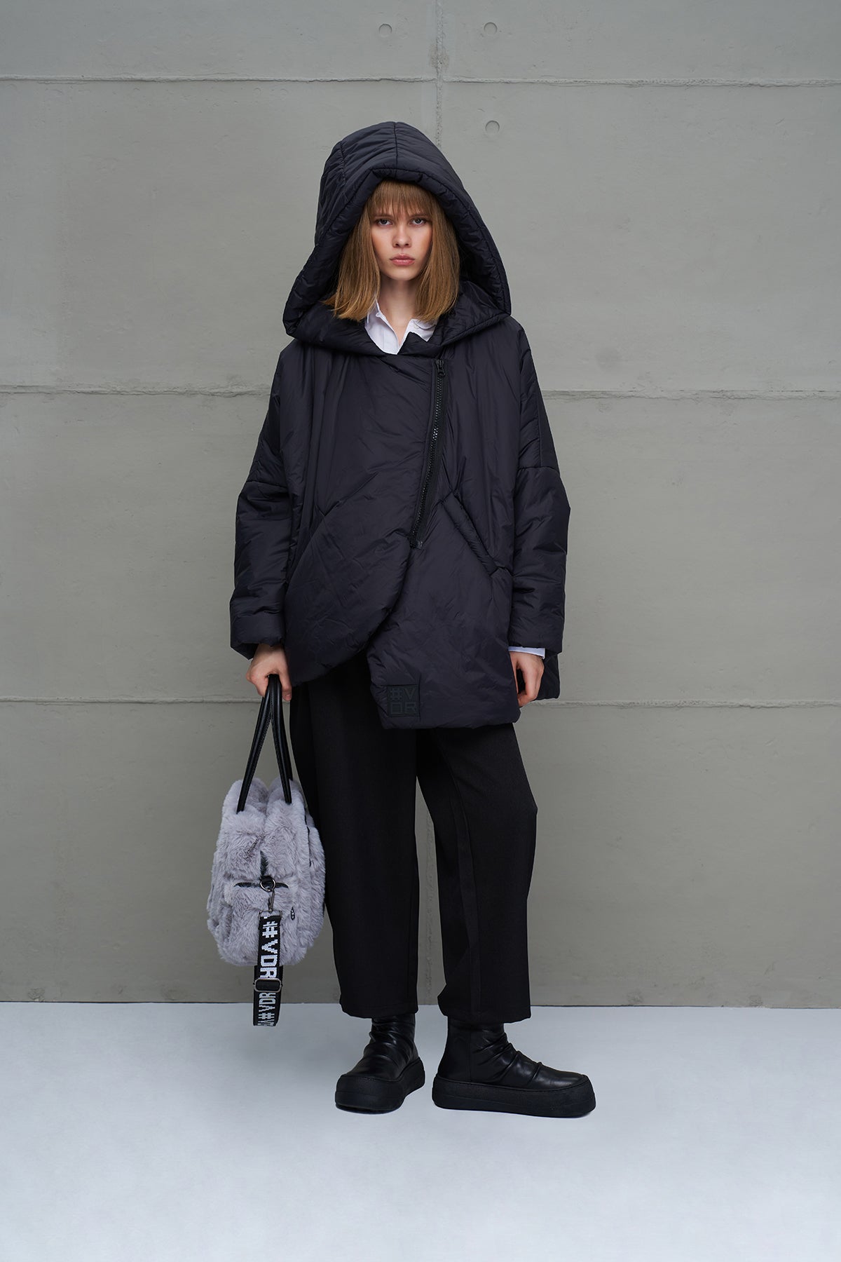 Black Asymmetric Oversize Puffer Coat 18256