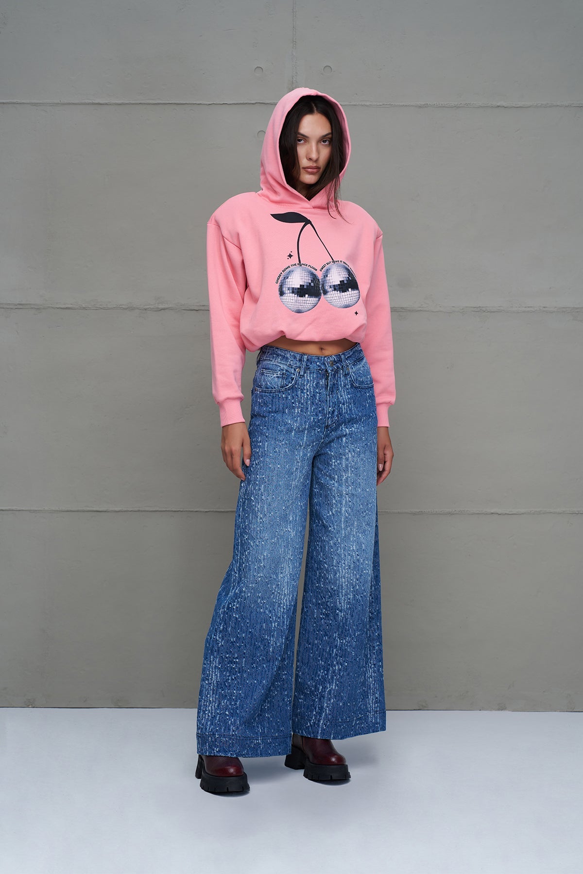 Pink Crop Hooded Sweatshirt 18259