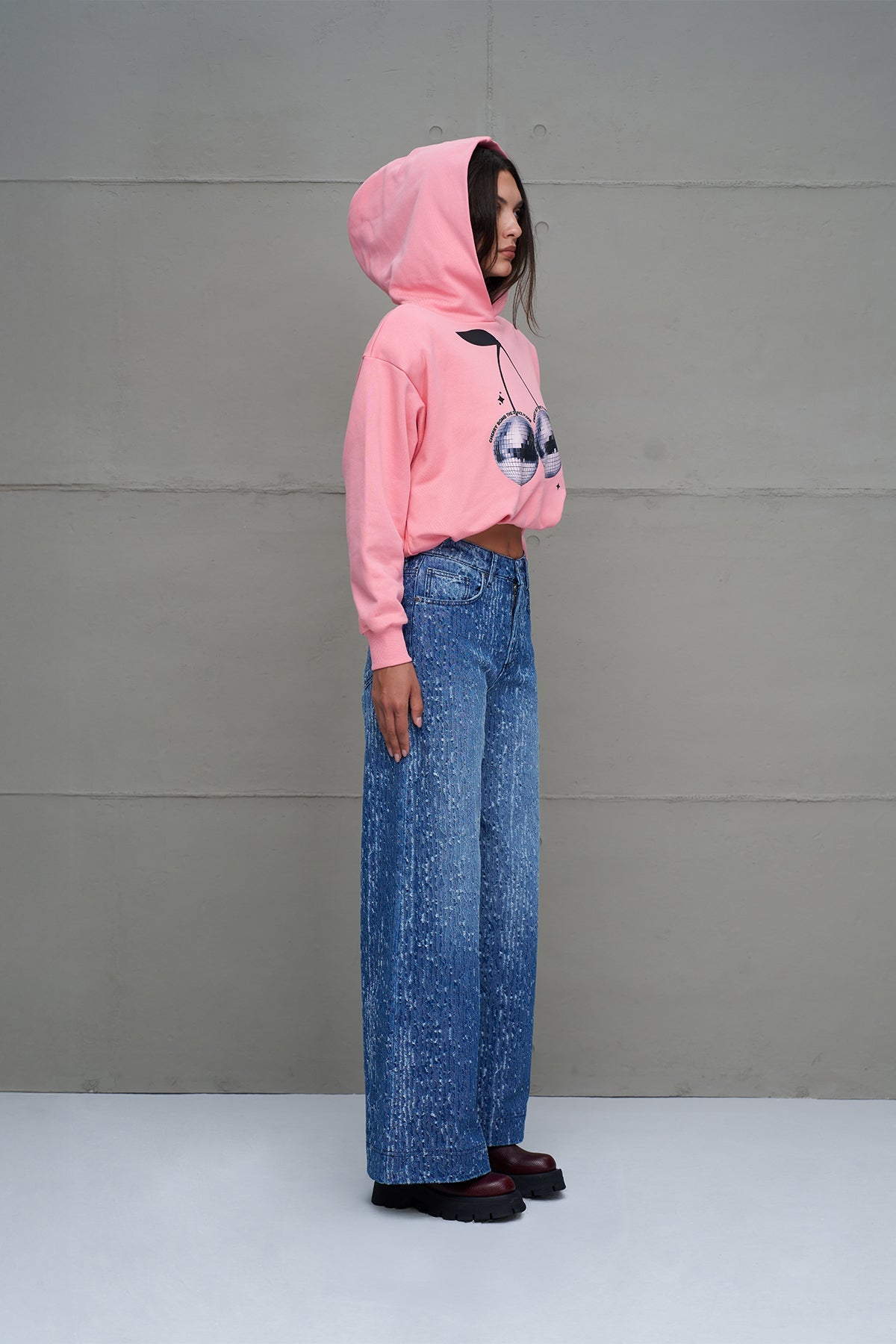 Pink Crop Hooded Sweatshirt 18259