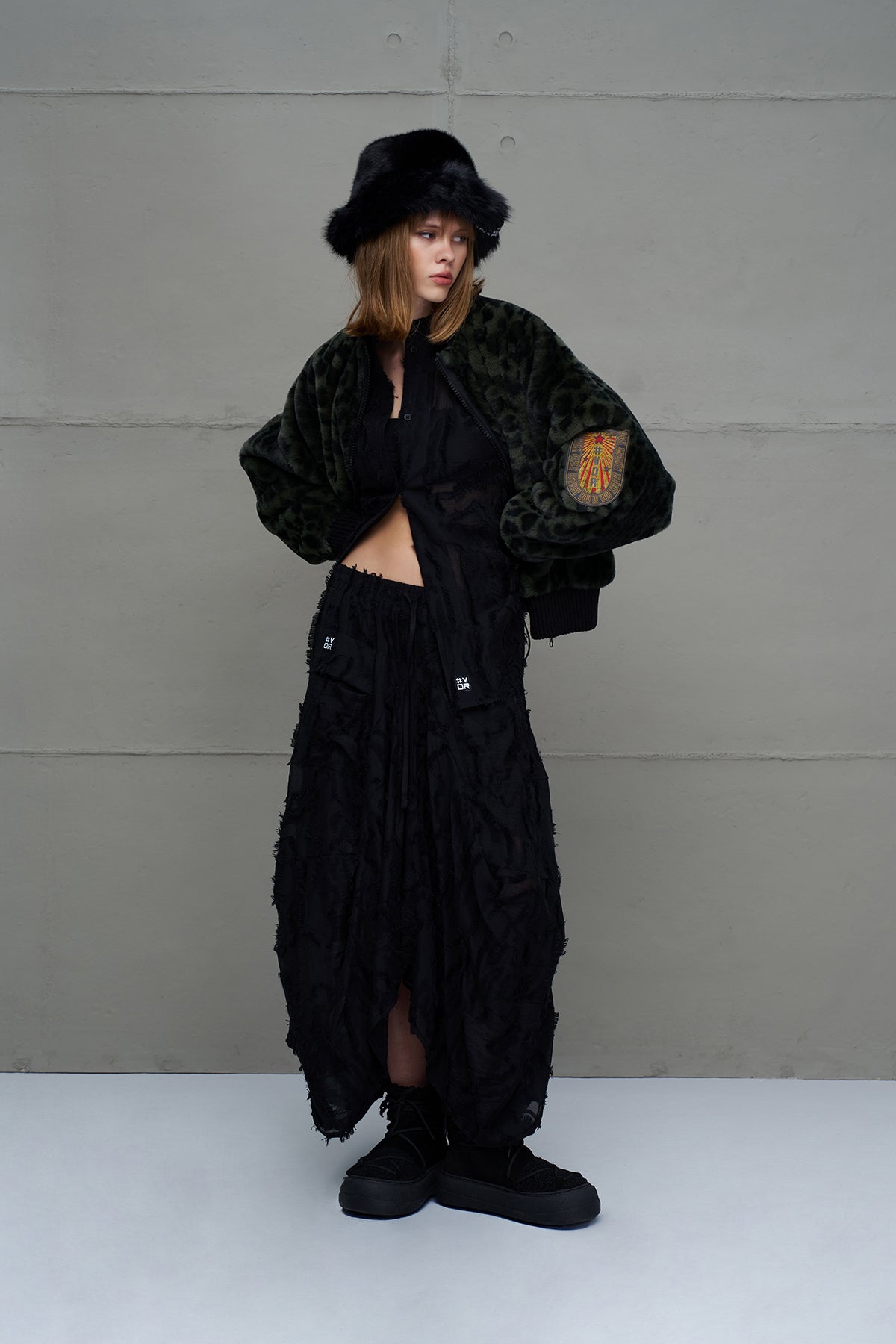 Green Black Leopard Print Oversize Pilot Jacket 18260