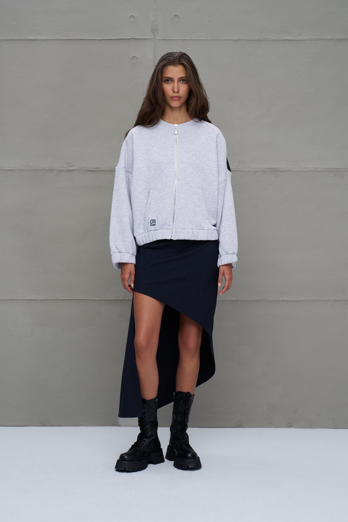 Grey Melange Balloon Sleeve Oversize Sweatshirt 18264