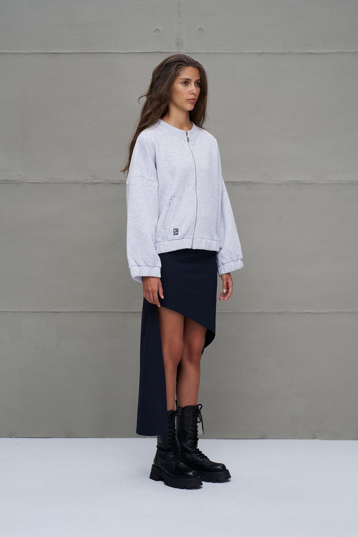 Grey Melange Balloon Sleeve Oversize Sweatshirt 18264