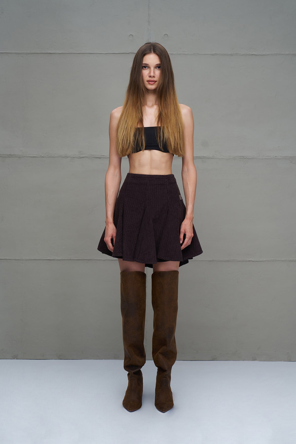 Brown Corduroy Pleated Mini Skirt 18268