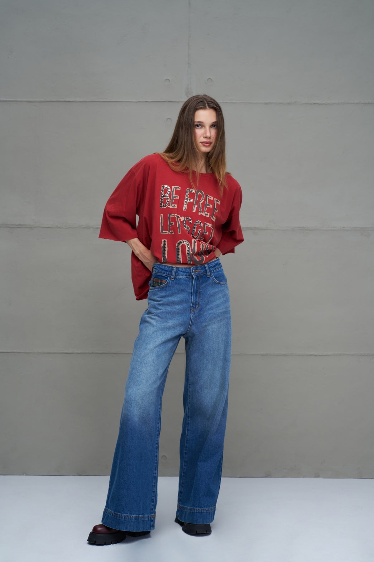 Blue Checkered Detail Denim Trousers 18269