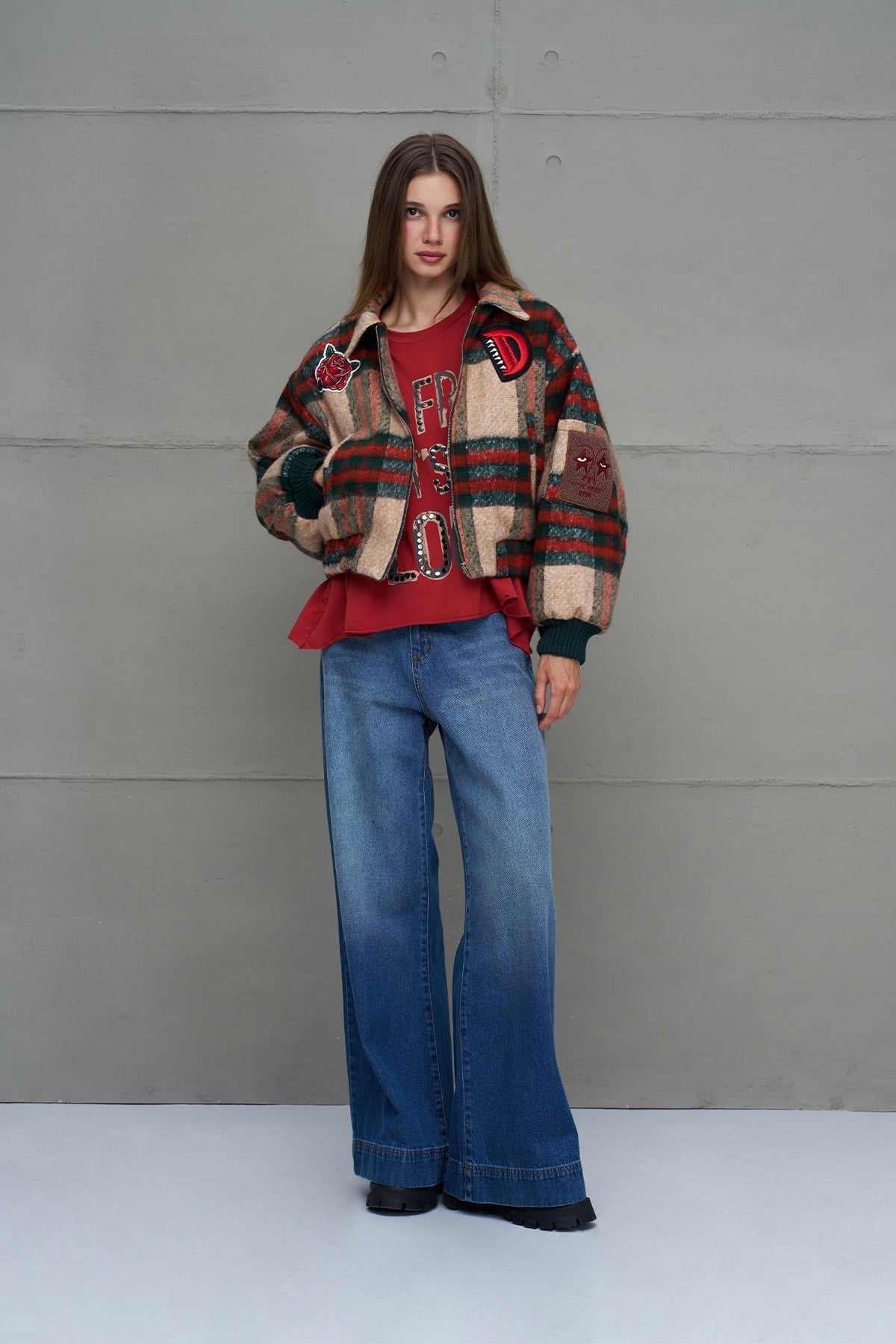 Blue Checkered Detail Denim Trousers 18269