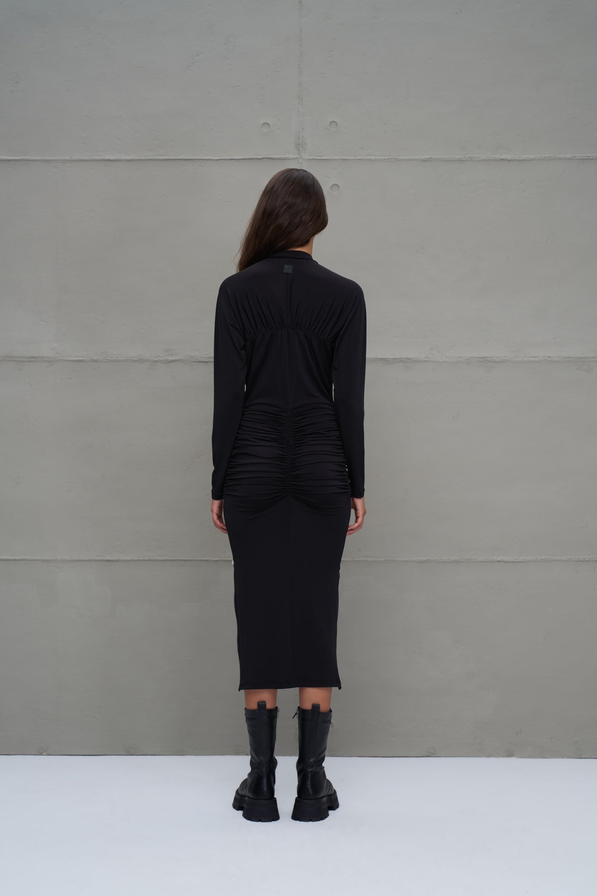 Black Zipper Detail Draped Long Dress 18272