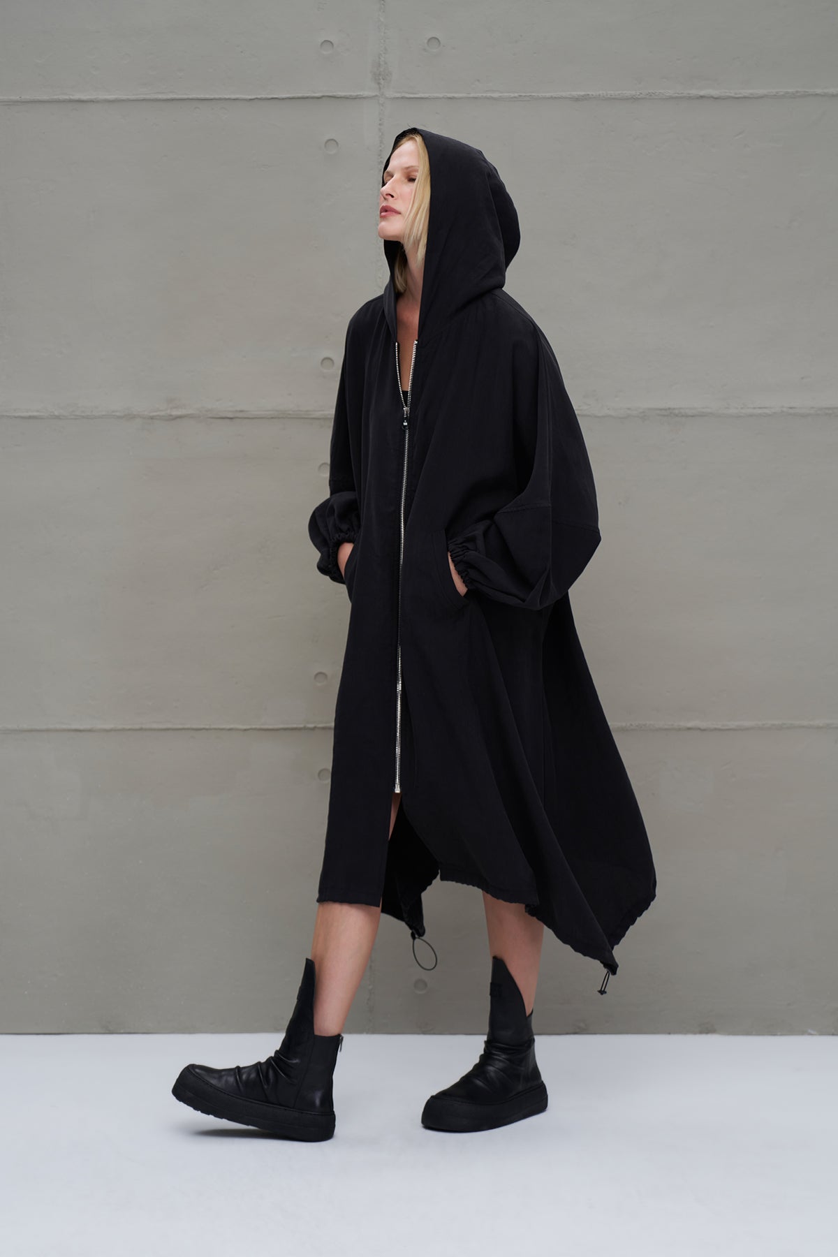 Black Hooded Asymmetric Oversize Long Dress 18274