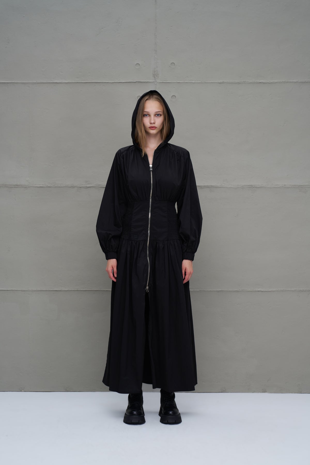 Black Zippered Drawstring Waist Dress 18277