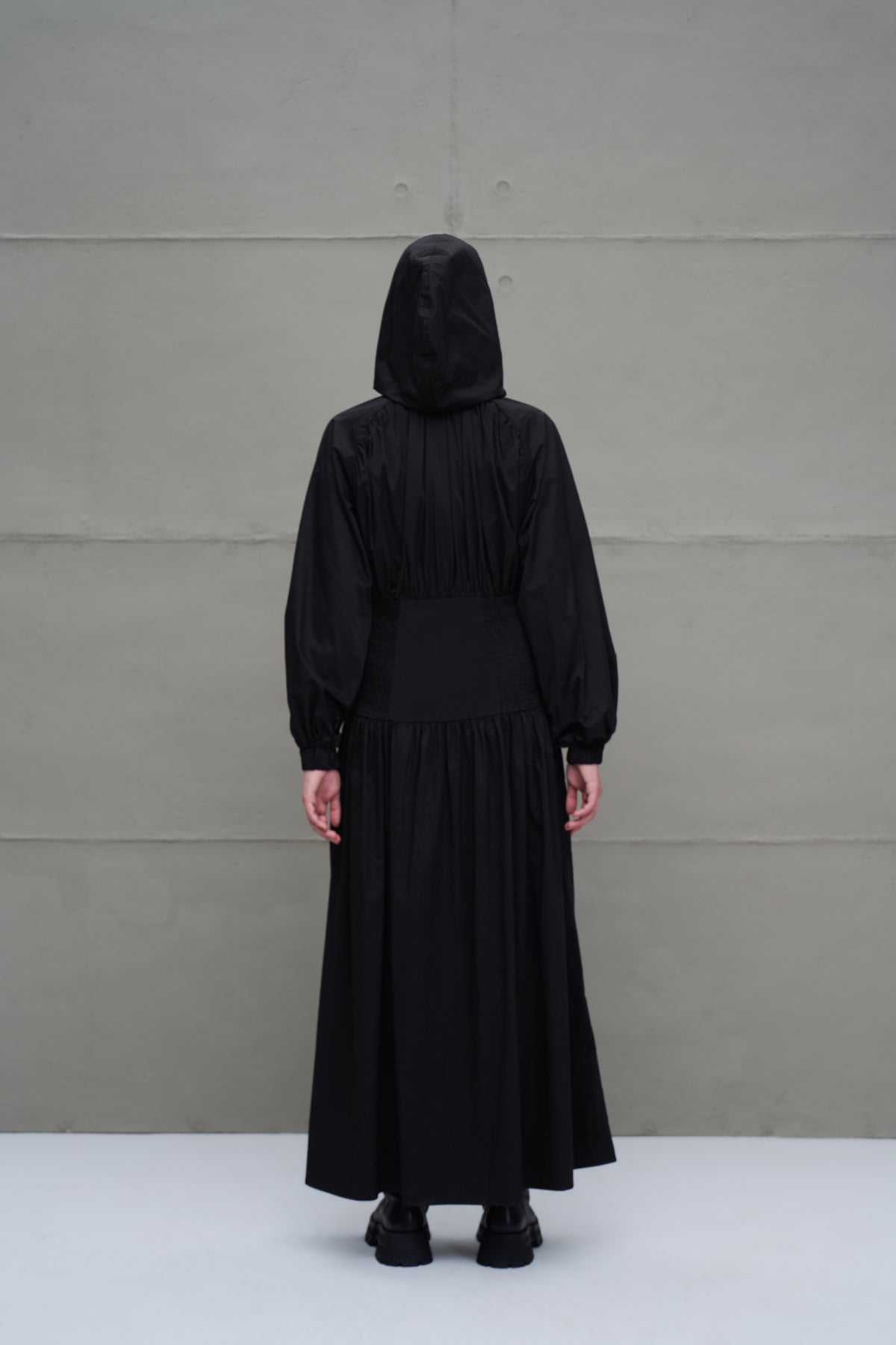 Black Zippered Drawstring Waist Dress 18277