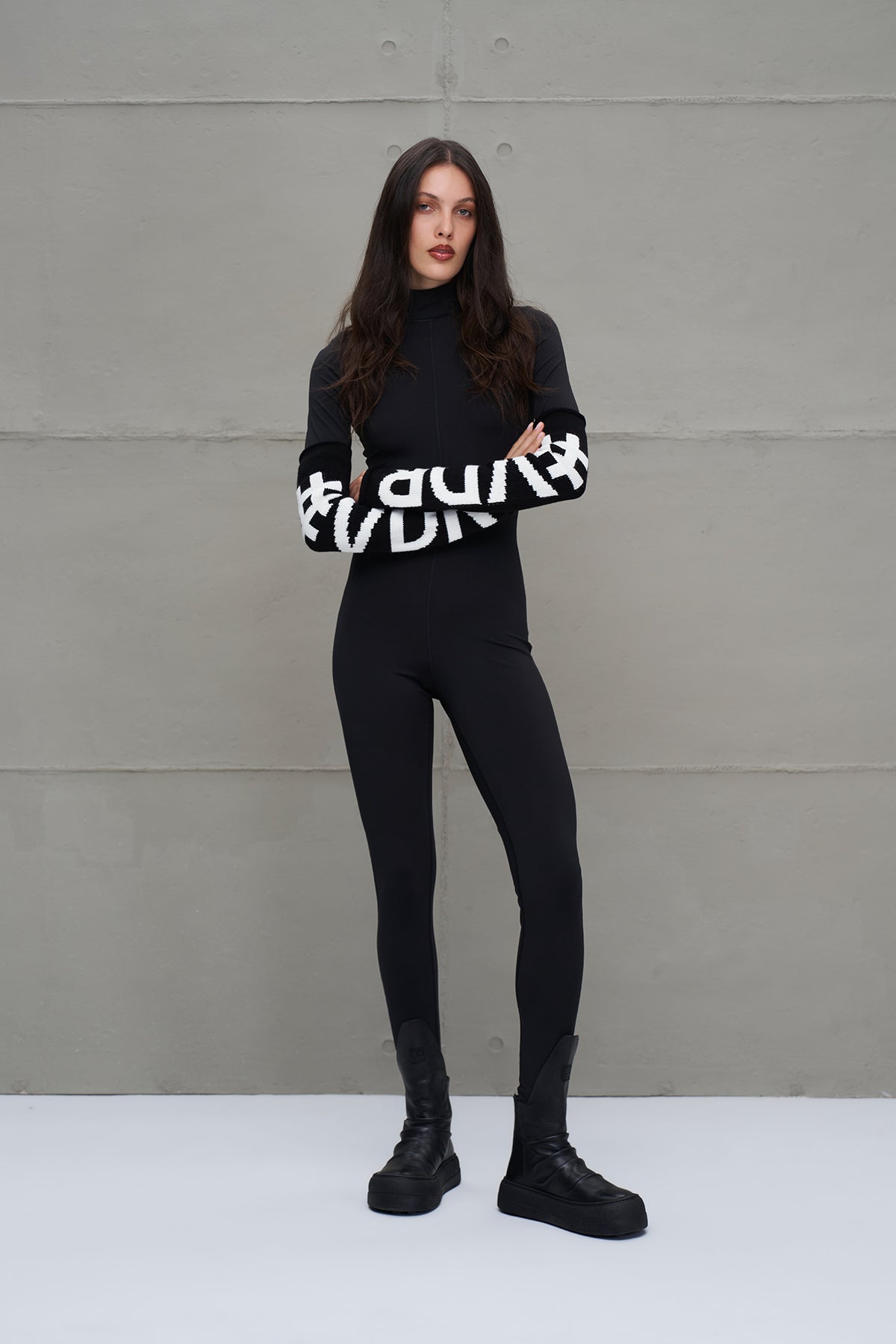 Black White Logo Detailed Leggings 18287