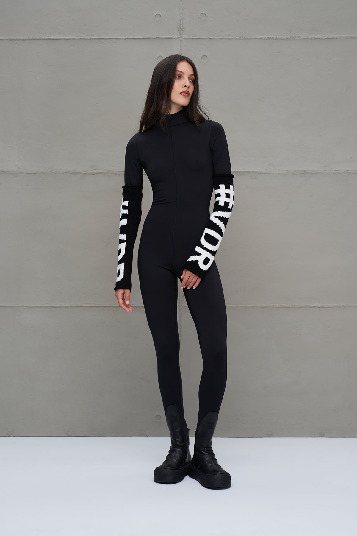 Black White Logo Detailed Leggings 18287