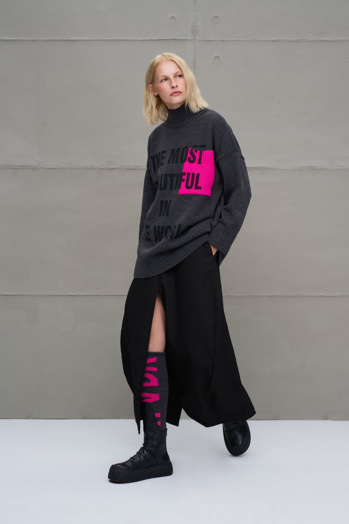 Anthracite Pink Logo Detailed Leggings 18287