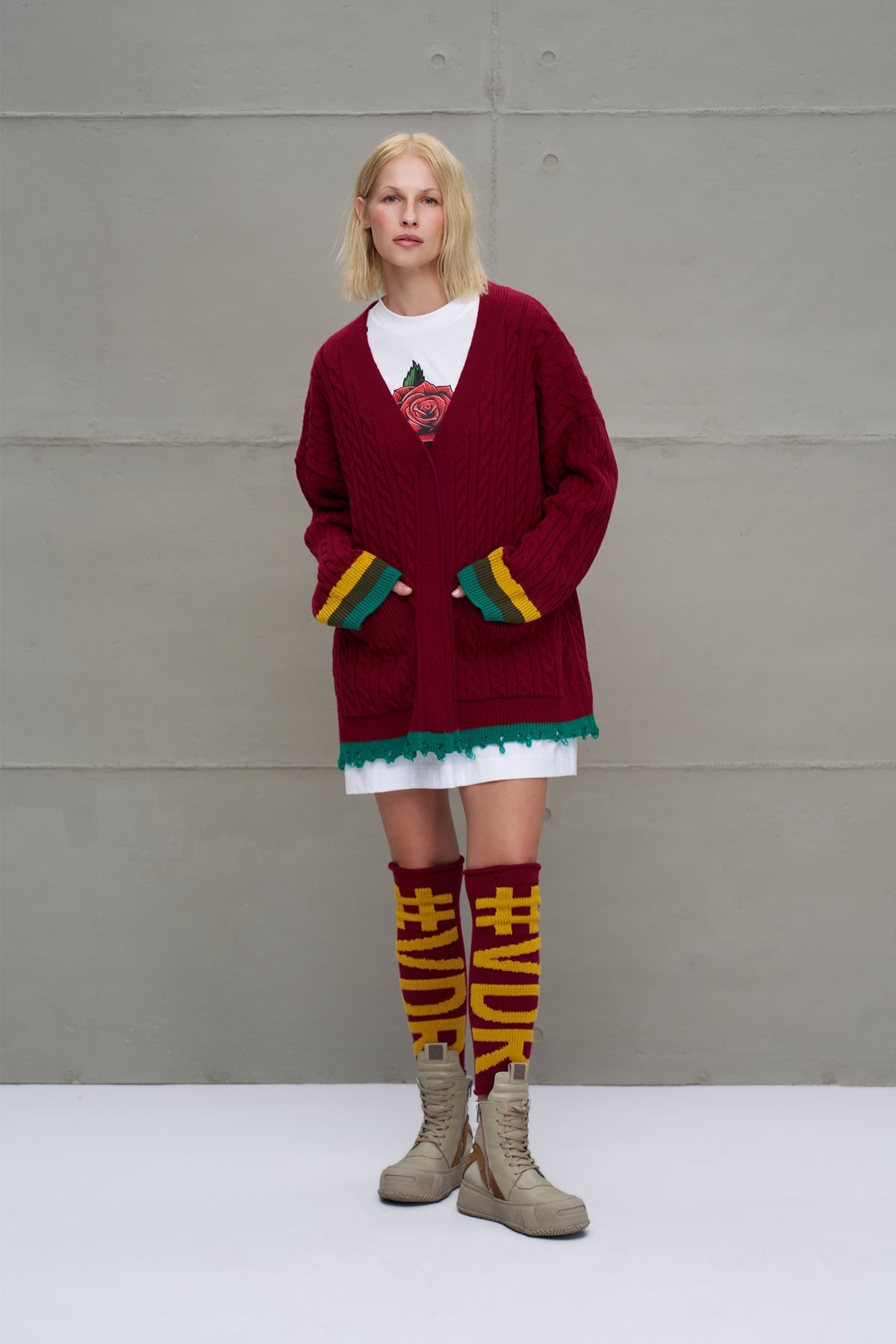 Burgundy Mustard Logo Detailed Leggings 18287