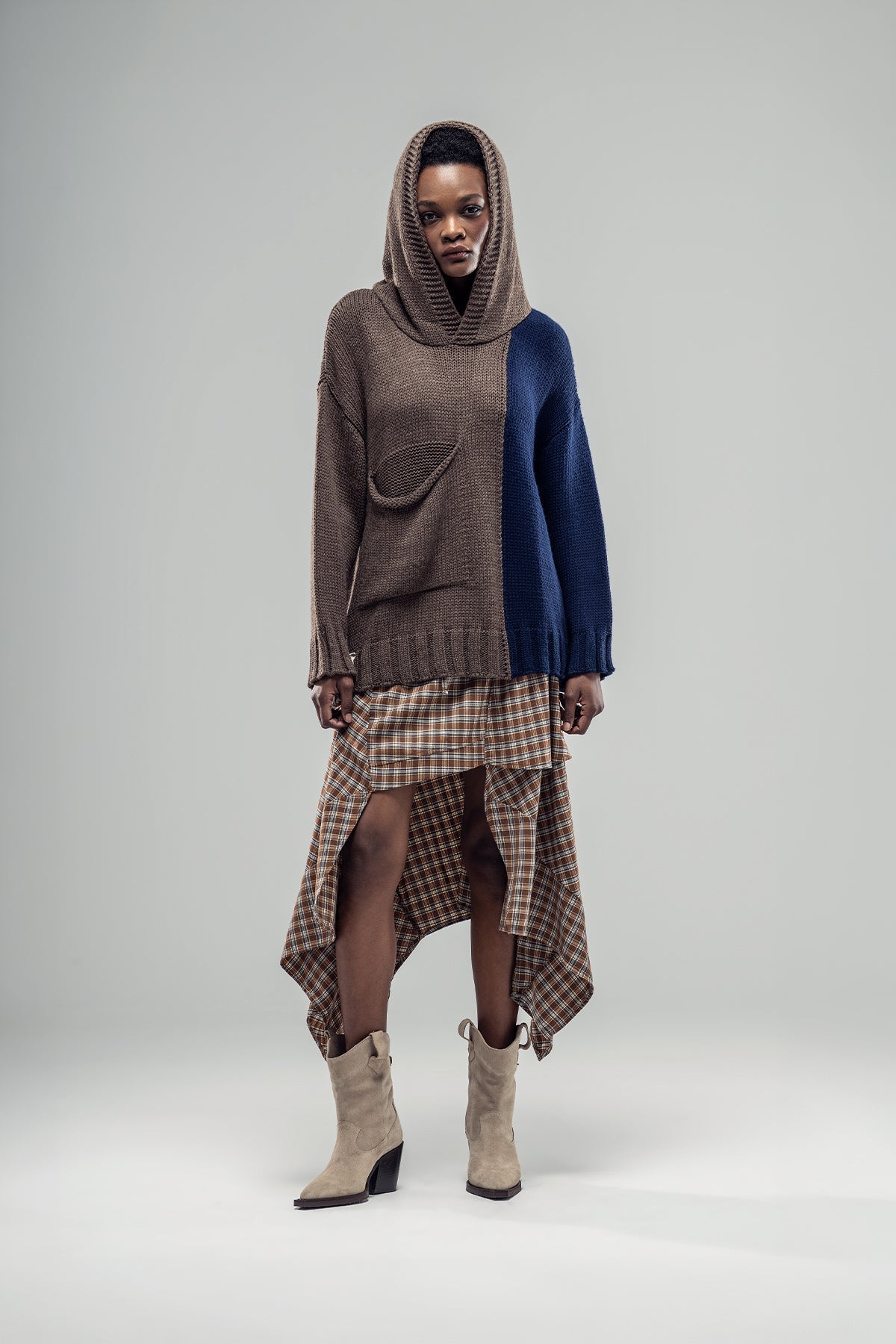 Brown Blue Knit Sweater 20022