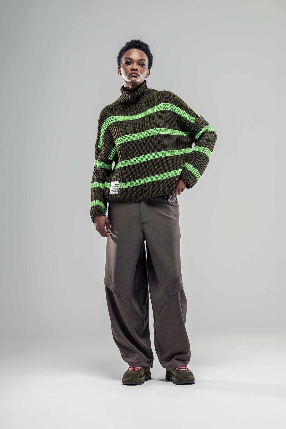 Khaki Melange Green Knit Sweater 20030