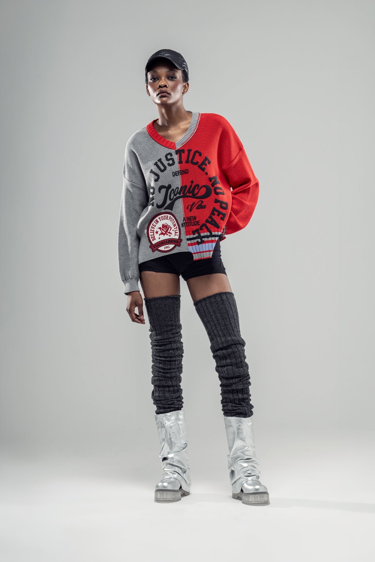 Grey Red Knit Sweater 20032