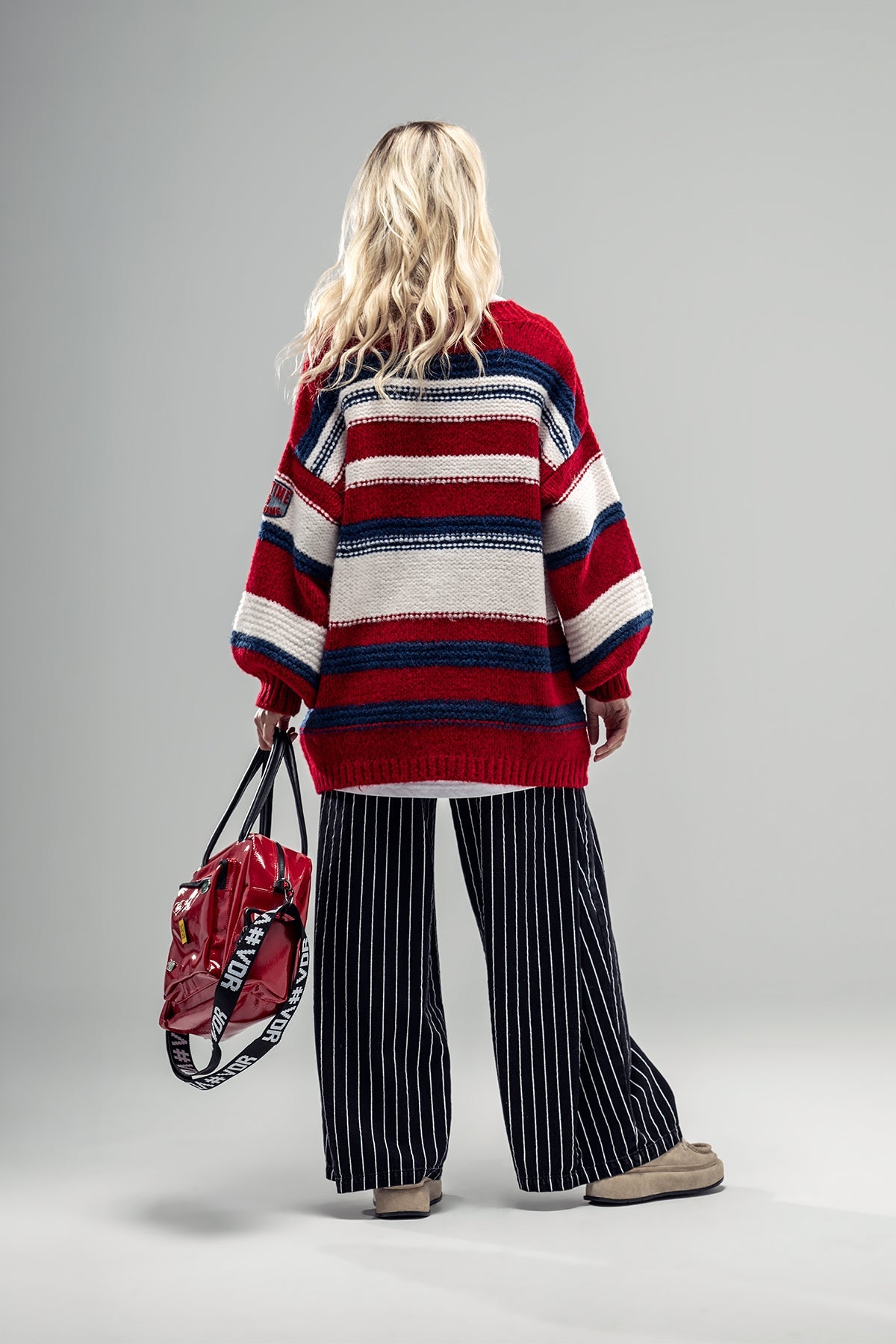 Red Blue Off White Knit Cardigan 20035