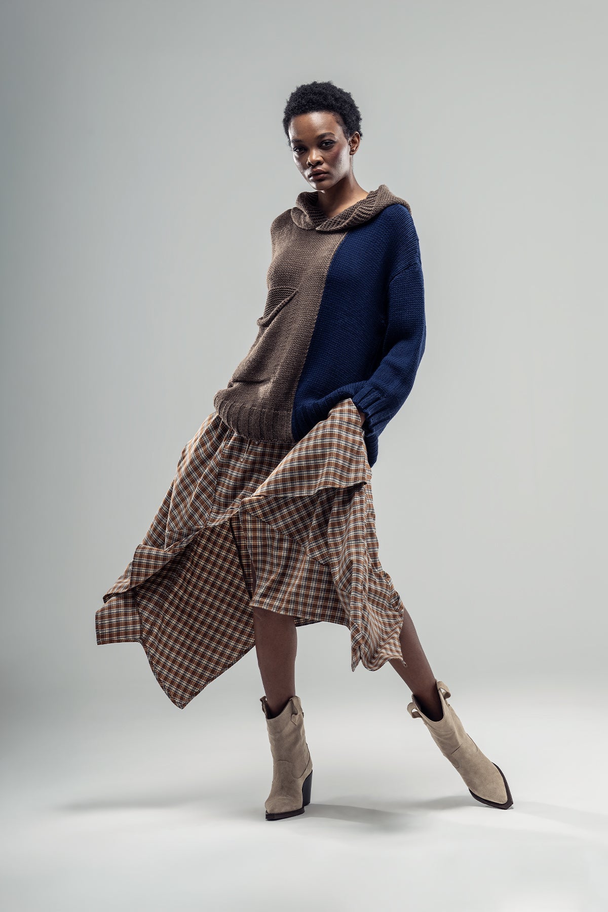 Camel Brown Grey Skirt 20159