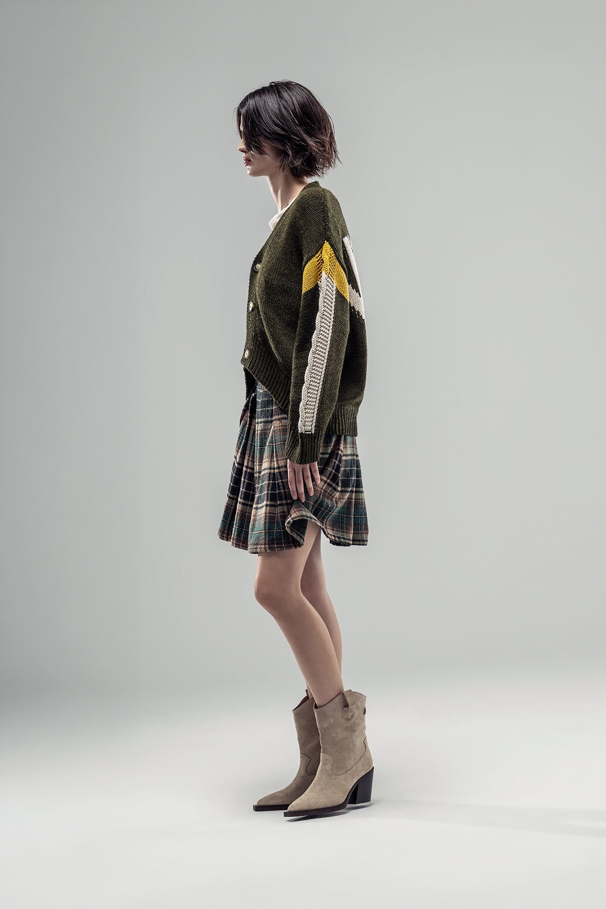 Khaki Melange Knit Cardigan 20282